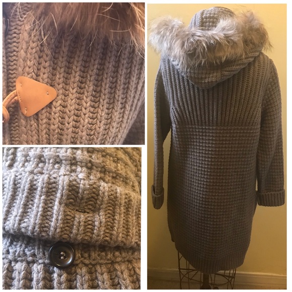 SEARLE Sweater Coat w/Fur Trim Detachable Hood - Picture 4 of 6